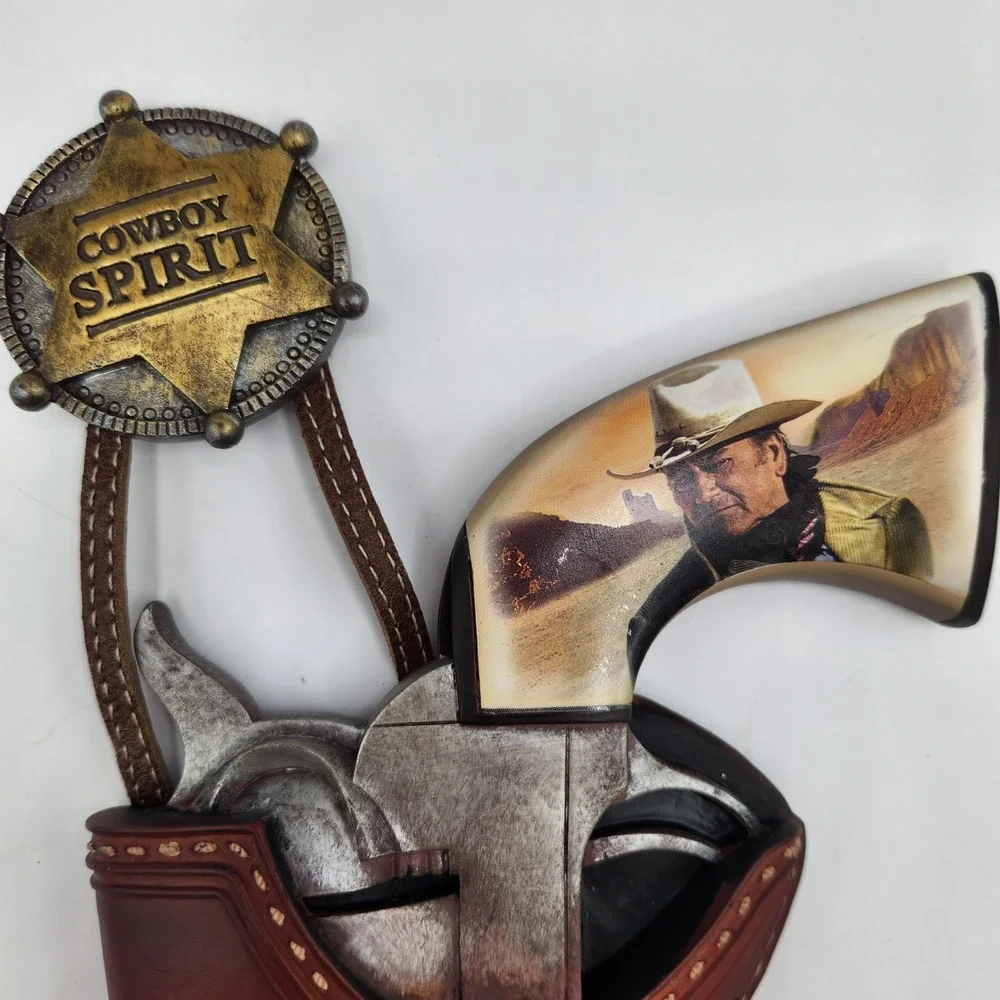 Vintage John Wayne Cowboy Spirit Wall Plaque Faux Holster Revolver Decor COA